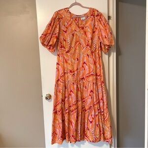 Gibson Latimer Orange and Red Tropical Print Maxi Dress Size XXL